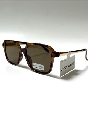 New LUCKY BRAND Double Bridge Aviator Sunglasses Tortoise Shell Acetate Brown